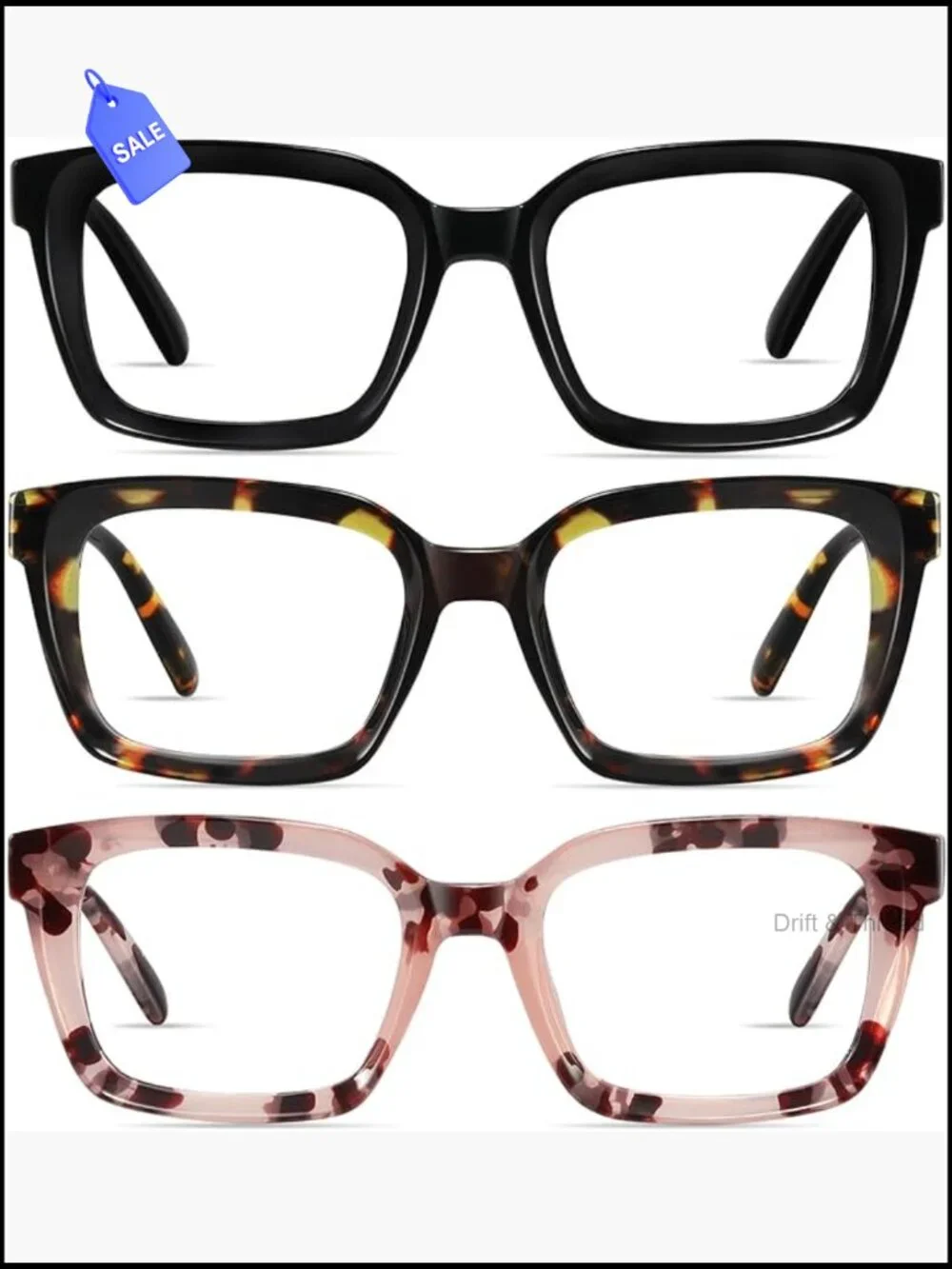 Blue light blocking reading glasses oversize square spring hinge
